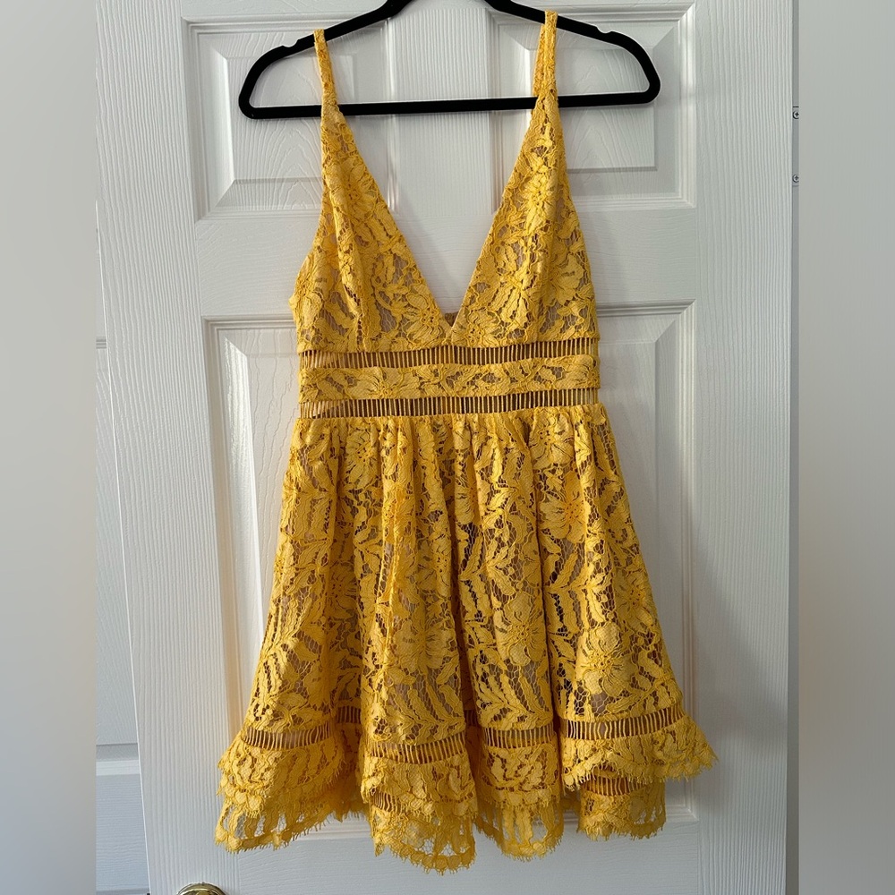 Lovers + Friends Lace Fit & Flare Dress in Yellow
